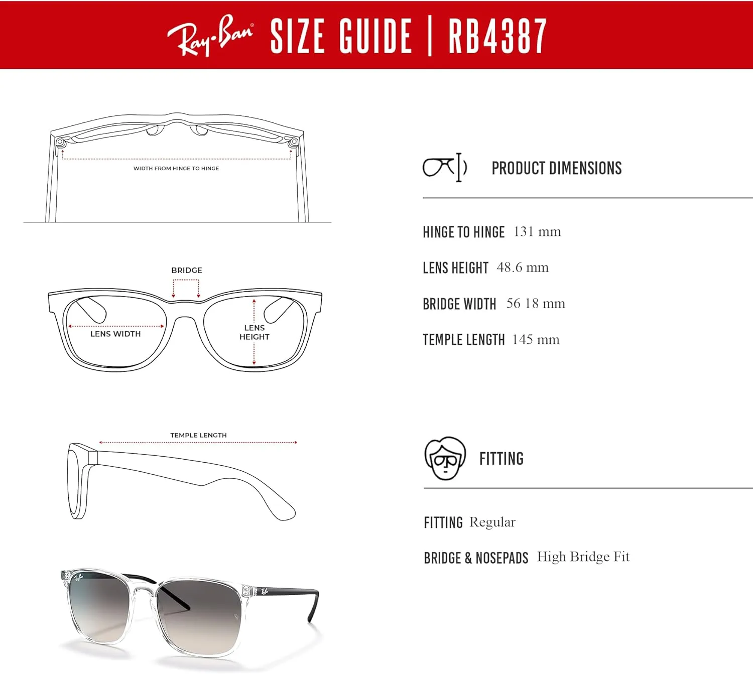Ray-Ban RB4387 Square Sunglasses for Men for Women   BUNDLE With Designer iWear Complimentary Eyewear Kit