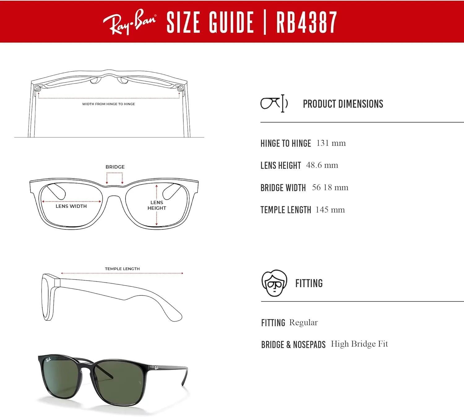 Ray-Ban RB4387 Square Sunglasses for Men for Women   BUNDLE With Designer iWear Complimentary Eyewear Kit