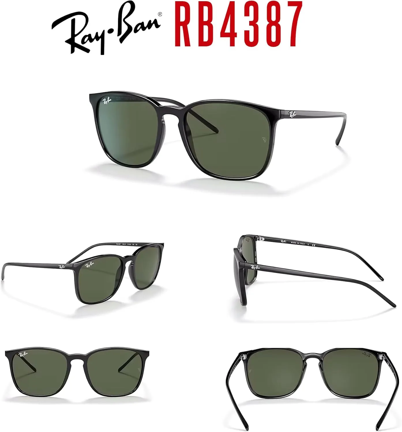 Ray-Ban RB4387 Square Sunglasses for Men for Women   BUNDLE With Designer iWear Complimentary Eyewear Kit