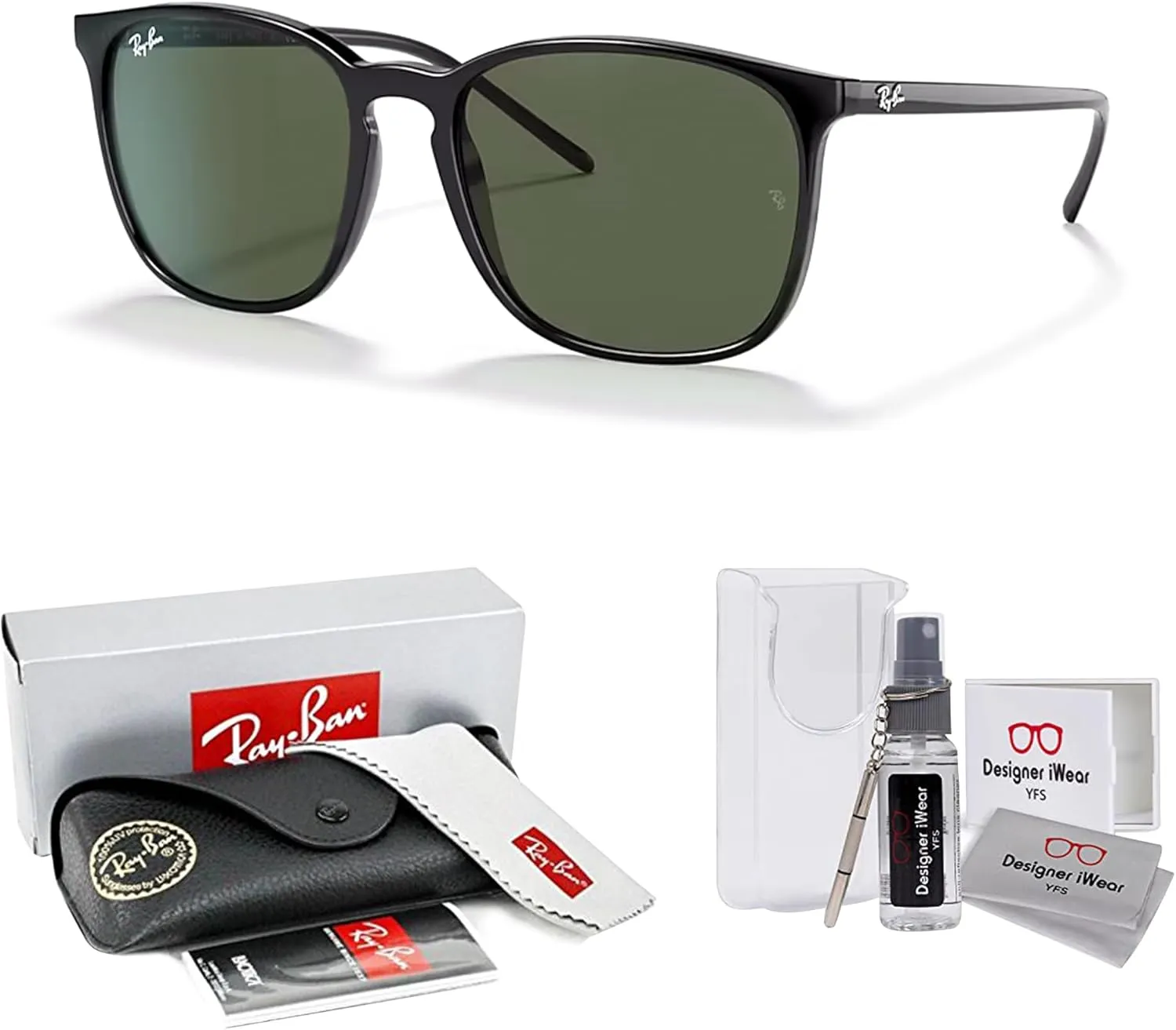 Ray-Ban RB4387 Square Sunglasses for Men for Women   BUNDLE With Designer iWear Complimentary Eyewear Kit