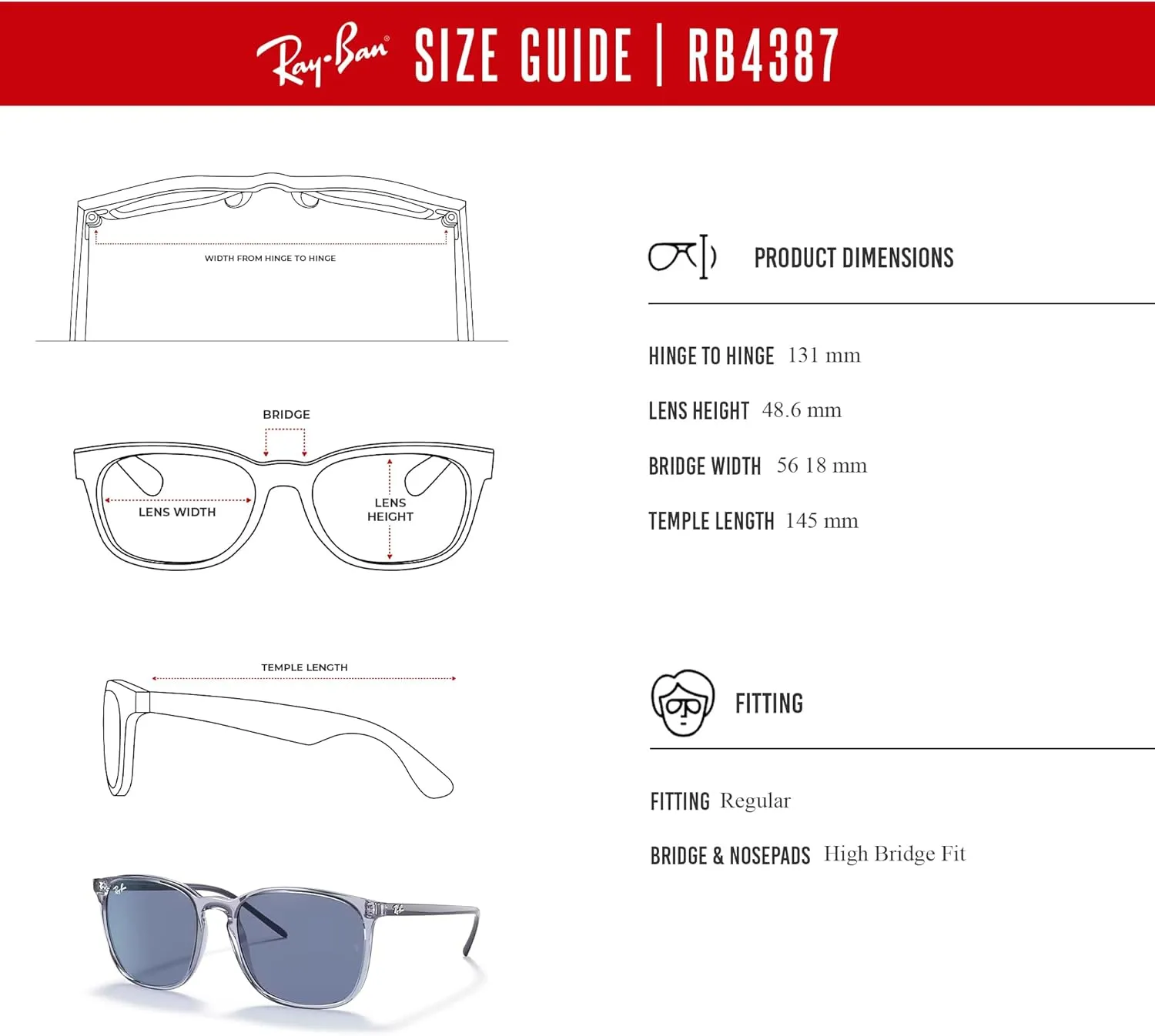Ray-Ban RB4387 Square Sunglasses for Men for Women   BUNDLE With Designer iWear Complimentary Eyewear Kit