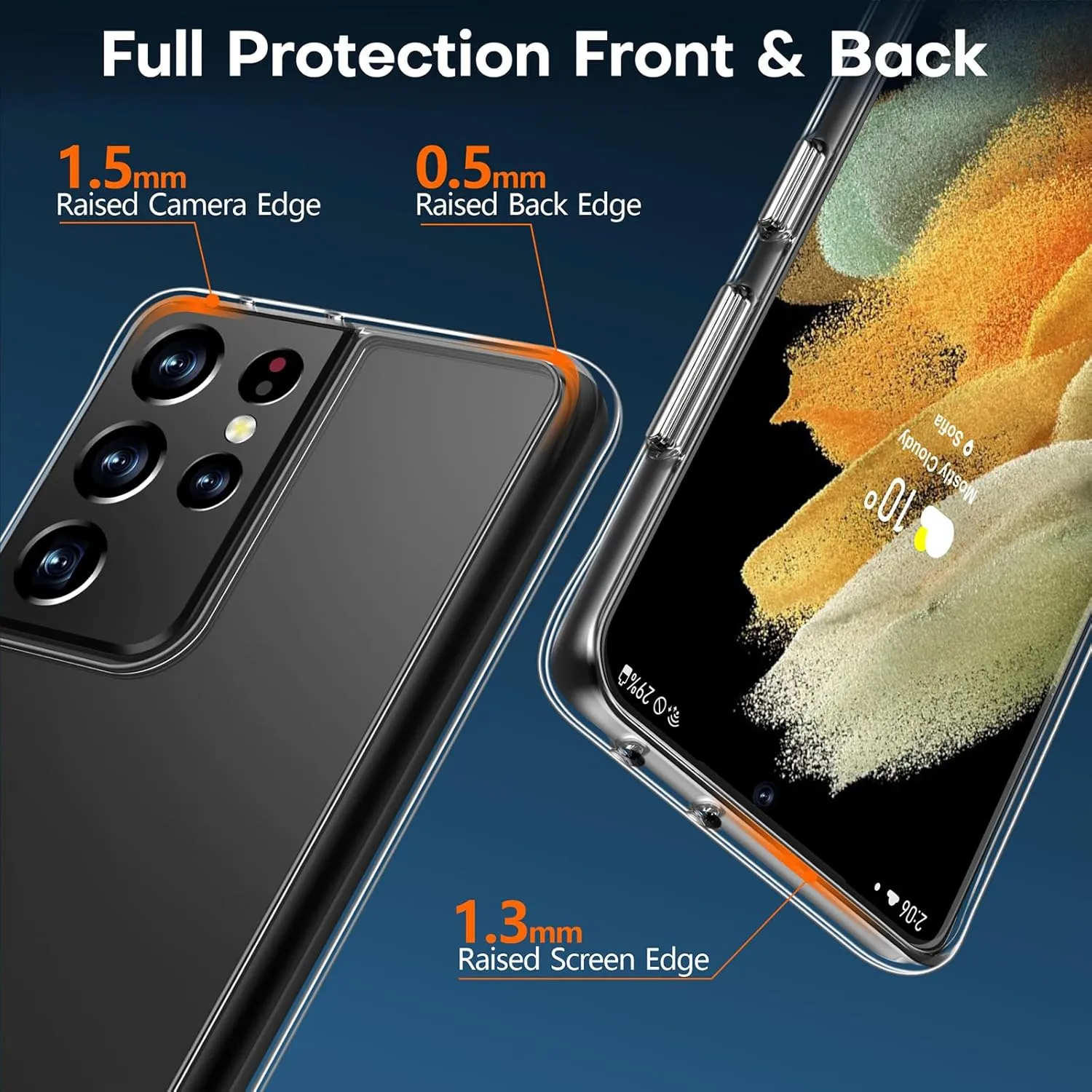 Rayboen Case for Samsung Galaxy S21 Ultra with 2X Soft Screen Protector, Crystal Clear Hybrid Designed Protective Shockproof Slim Phone Cover for Galaxy S21 Ultra 5G