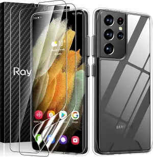 Rayboen Case for Samsung Galaxy S21 Ultra with 2X Soft Screen Protector, Crystal Clear Hybrid Designed Protective Shockproof Slim Phone Cover for Galaxy S21 Ultra 5G