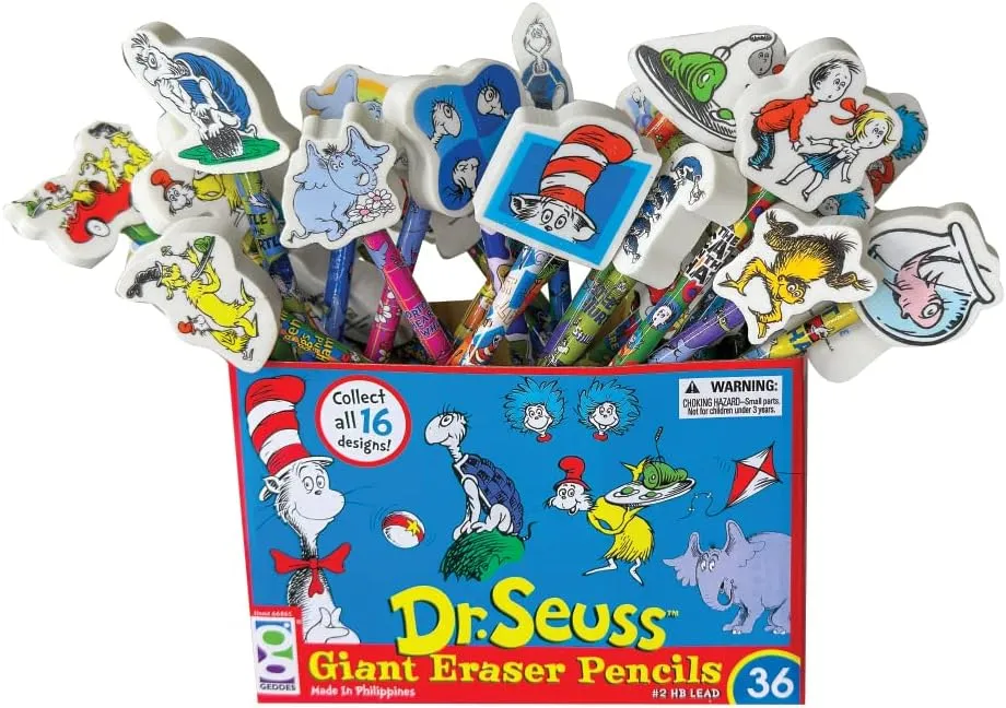 Raymond Geddes 66865 Dr. Seuss Number 2 Pencils With Giant Pencil Top Erasers (Pack of 36)