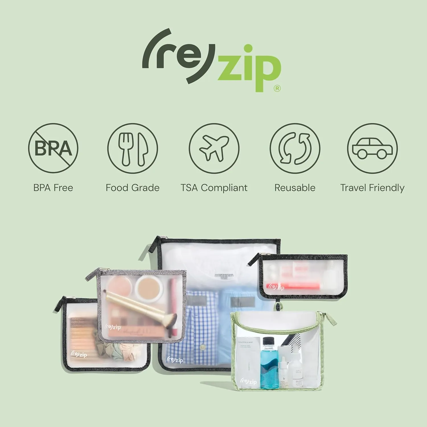 (re) zip 2-Pack Gallon Size Storage Bags | Zippered, Reusable Bags for Travel & Household Storage | BPA-Free, Food Grade, Machine Washable (Black)