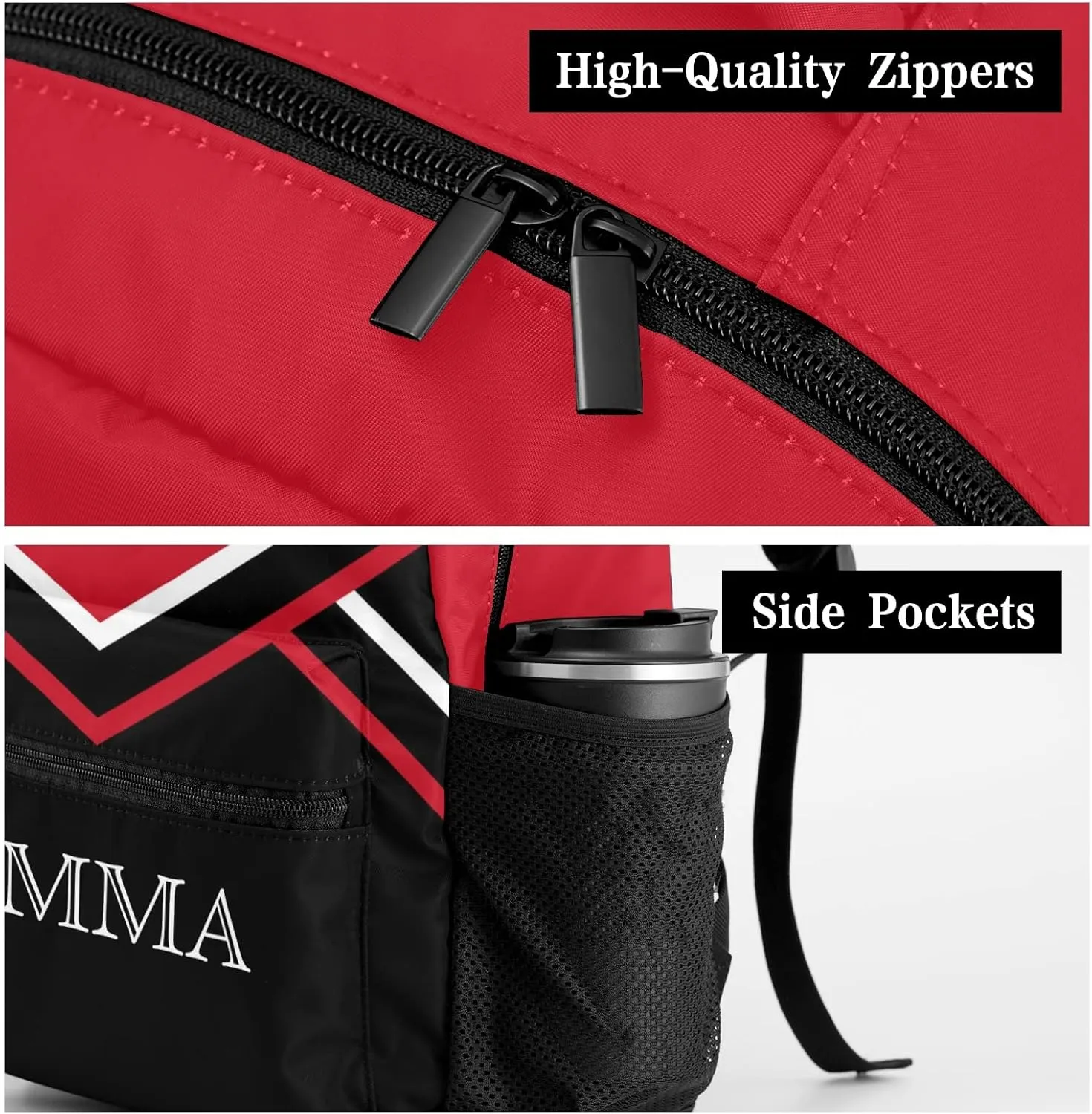 Red Cheer Cheerleaders Backpack Shoulder Shopping Bag Travel Casual Bags with Name Text 12.2(L) x5.9(W) x16.5(H) inch