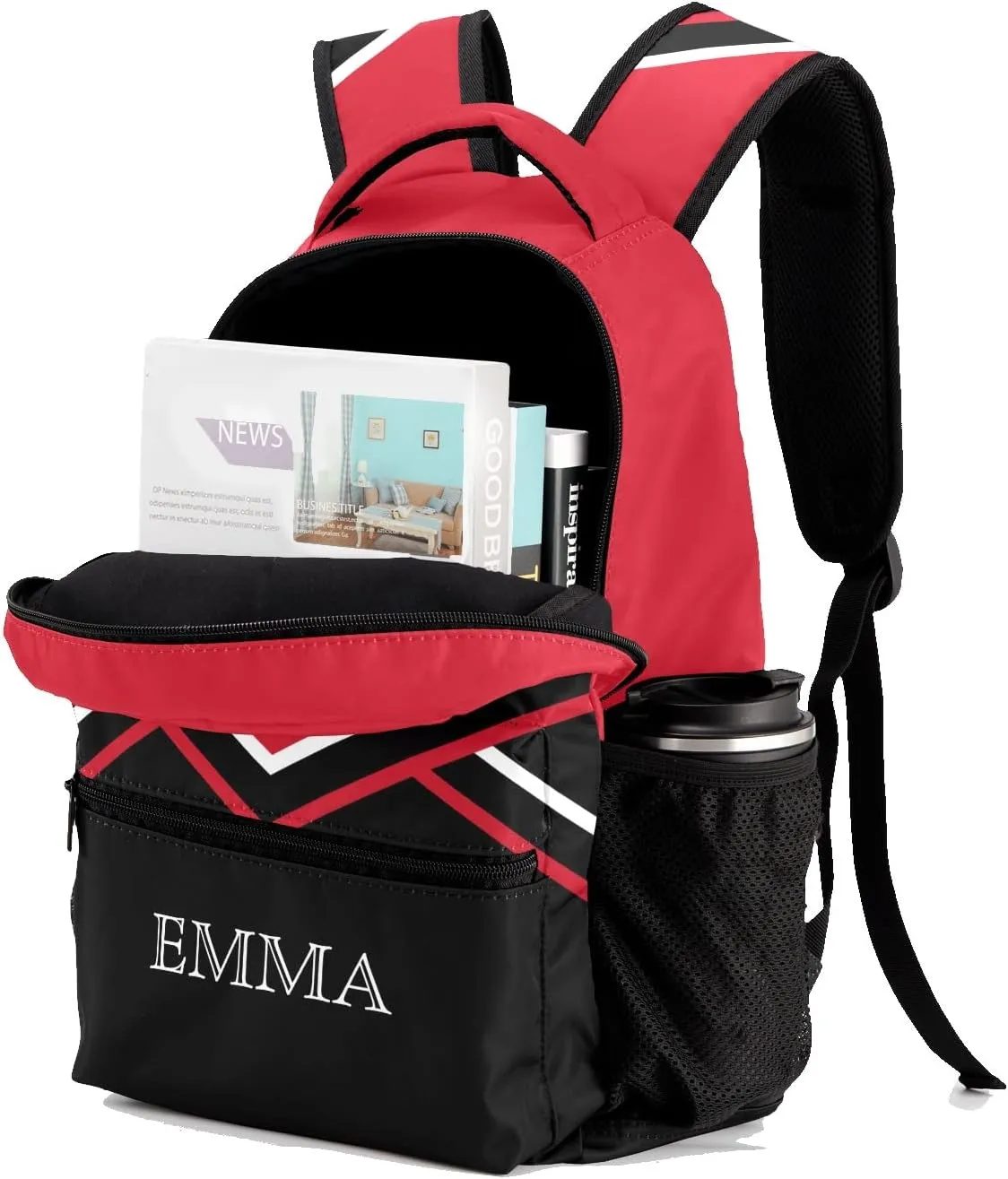 Red Cheer Cheerleaders Backpack Shoulder Shopping Bag Travel Casual Bags with Name Text 12.2(L) x5.9(W) x16.5(H) inch