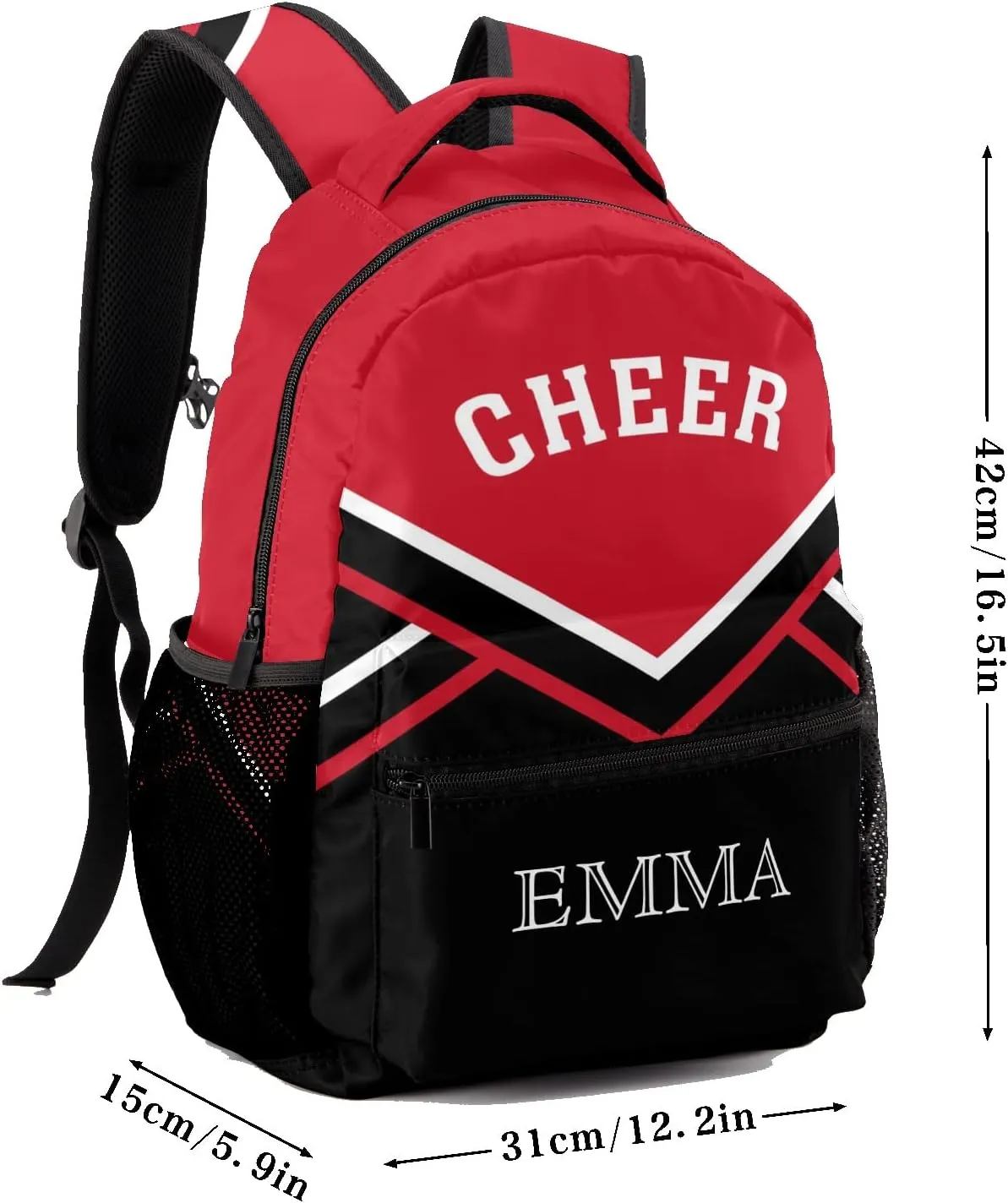 Red Cheer Cheerleaders Backpack Shoulder Shopping Bag Travel Casual Bags with Name Text 12.2(L) x5.9(W) x16.5(H) inch