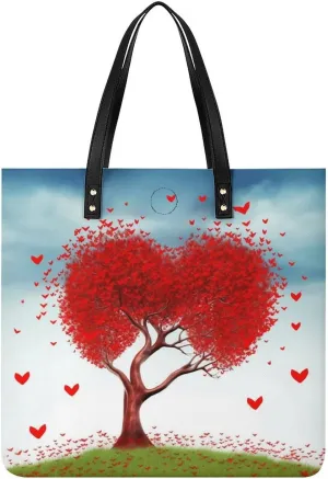 Red Hart with Tree Tote Bag Durable Water-Resistant Handbags Lightweight Tote for Travel Work Book