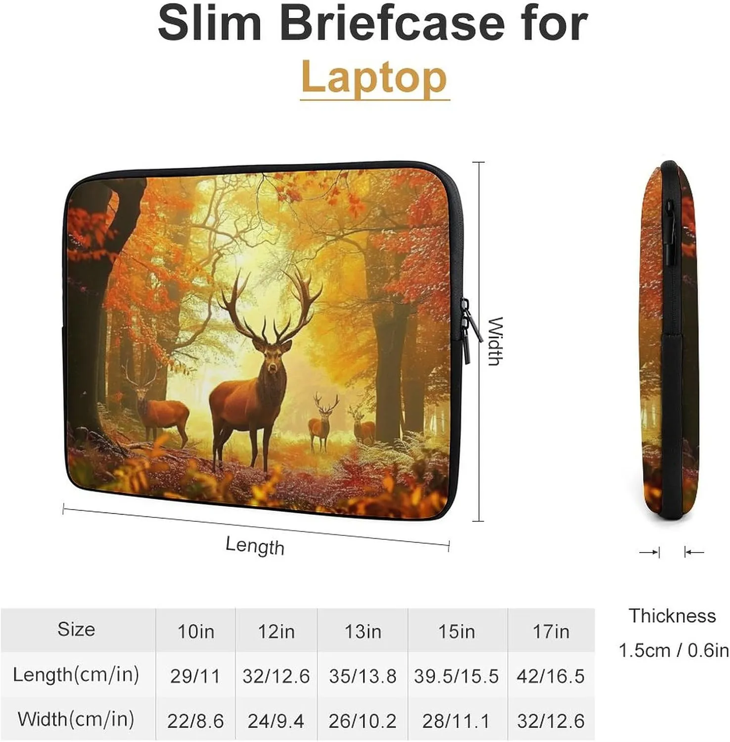 Red Leaves Elk Laptop Sleeve 13/15 Inch Durable Briefcase Cover Shockproof Protective Case Handbags Portable Laptop Bag