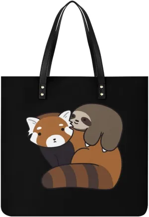 Red Panda Clipart Step by Step Tote Bag Leather Handbags Large Shoulder Bag for College Work Travel Shopping