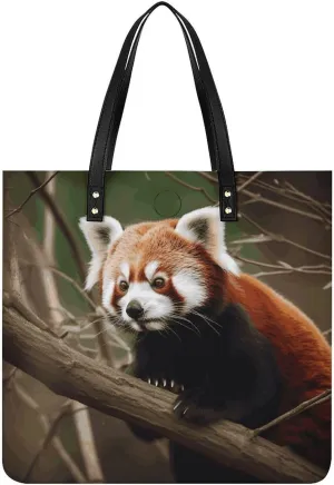 Red Panda on Tree Branch Tote Bag Durable Water-Resistant Handbags Lightweight Tote for Travel Work Book