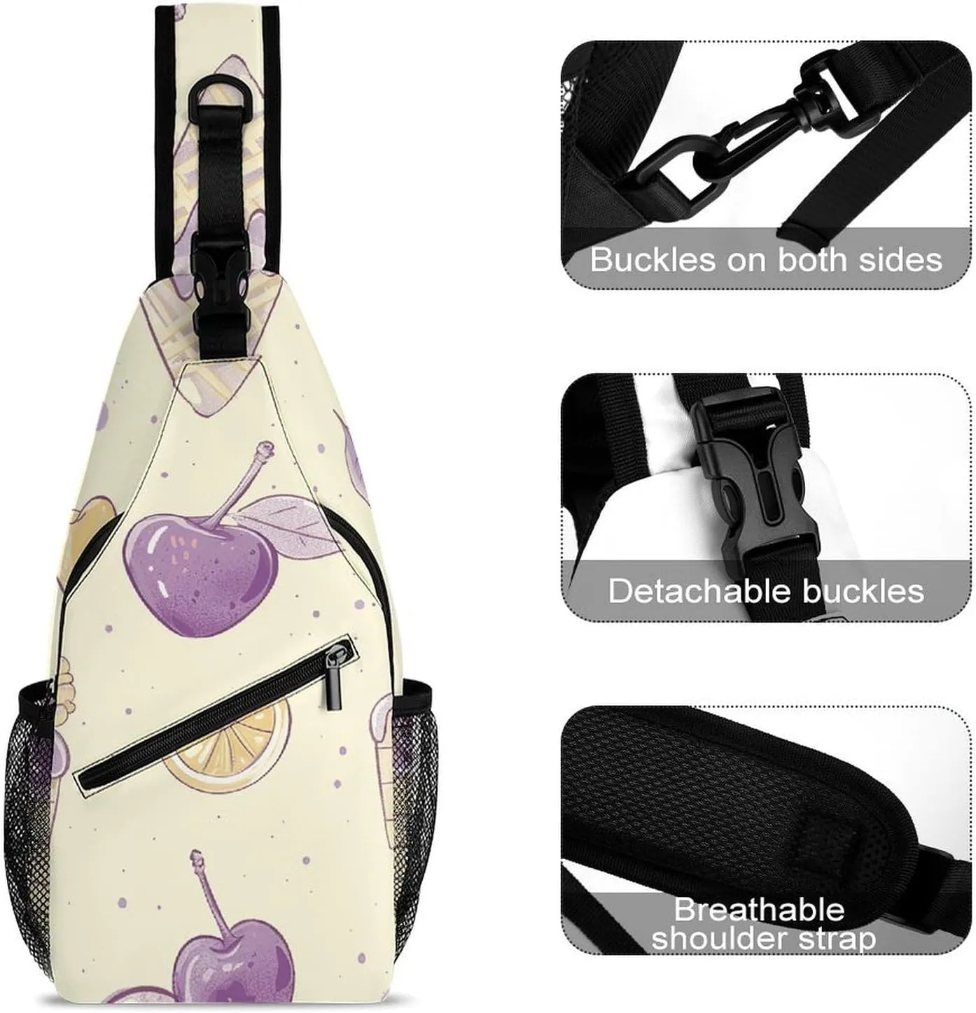 Red Theme Leaves Sling Bag Lightweight Crossbody Chest Pack Travel Shoulder Bag with Adjustable Strap