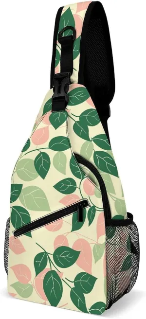 Red Theme Leaves Sling Bag Lightweight Crossbody Chest Pack Travel Shoulder Bag with Adjustable Strap