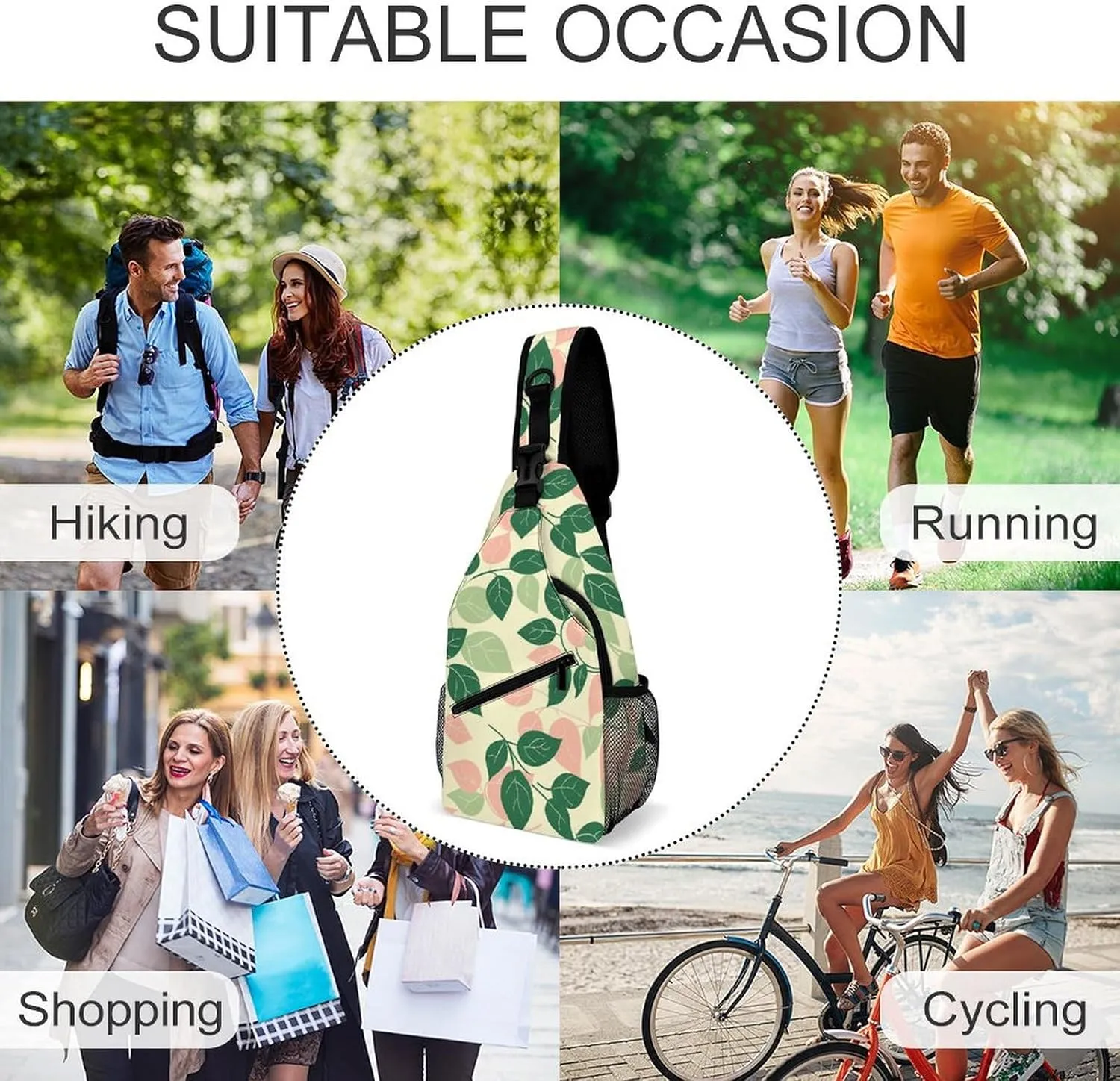 Red Theme Leaves Sling Bag Lightweight Crossbody Chest Pack Travel Shoulder Bag with Adjustable Strap