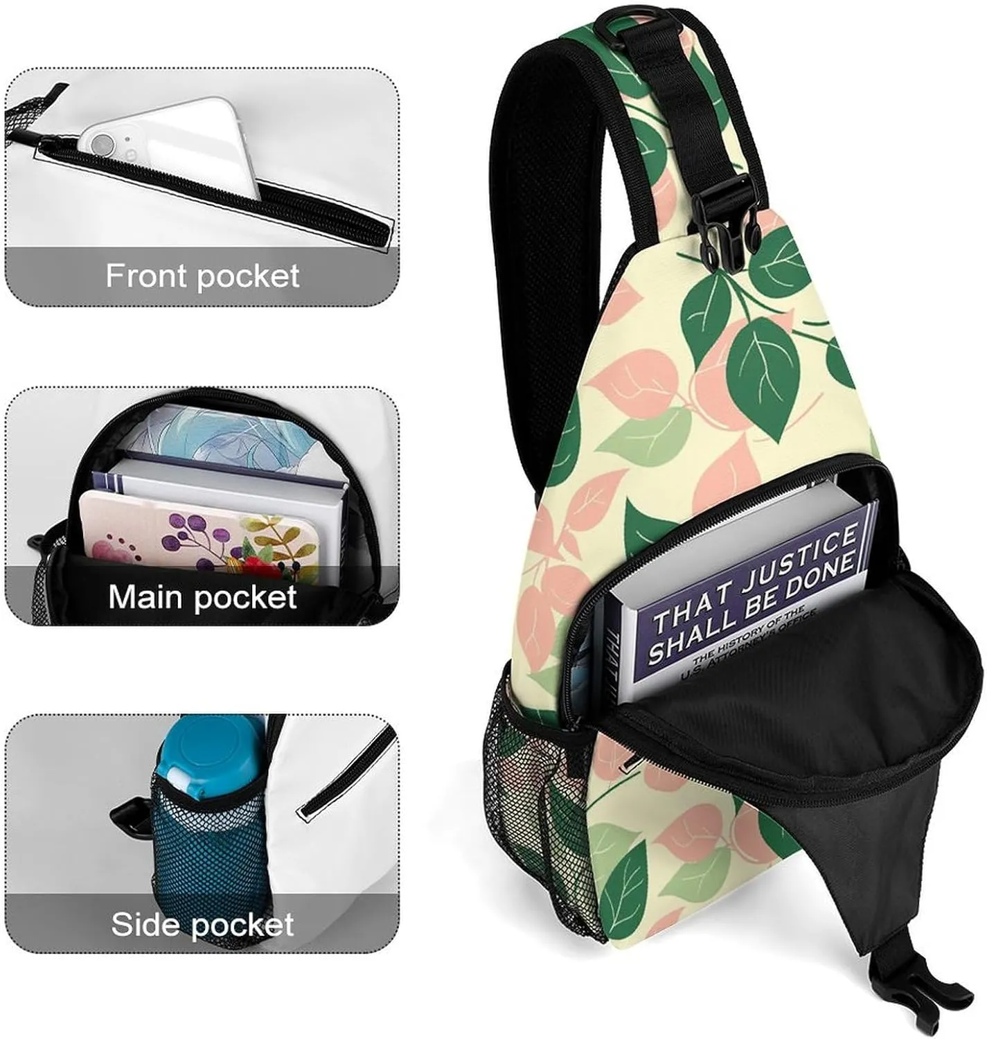 Red Theme Leaves Sling Bag Lightweight Crossbody Chest Pack Travel Shoulder Bag with Adjustable Strap