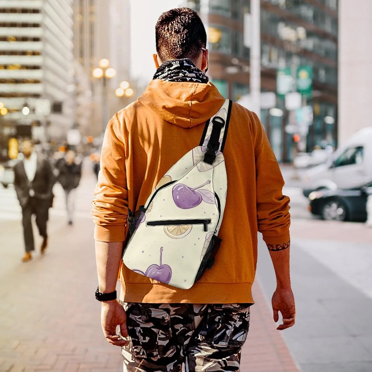 Red Theme Leaves Sling Bag Lightweight Crossbody Chest Pack Travel Shoulder Bag with Adjustable Strap