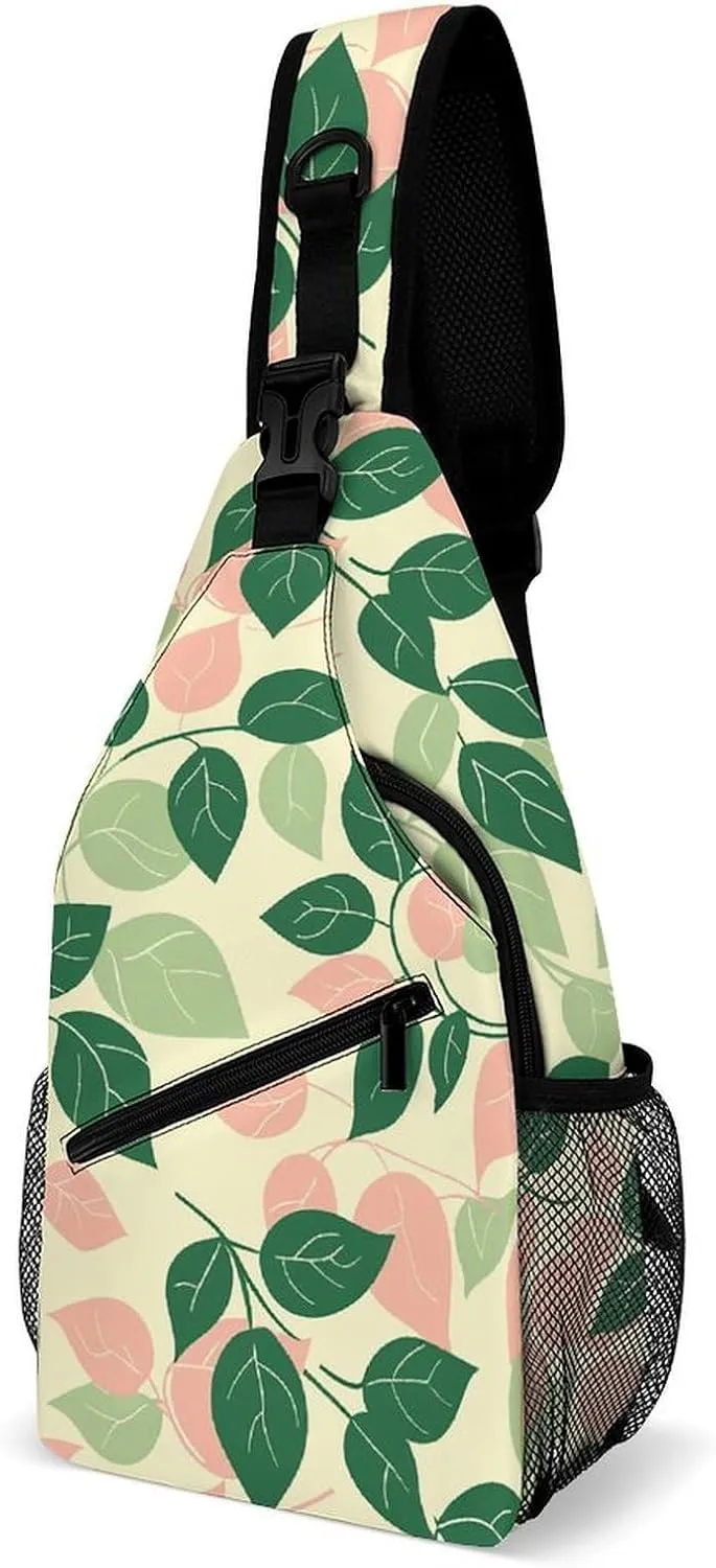 Red Theme Leaves Sling Bag Lightweight Crossbody Chest Pack Travel Shoulder Bag with Adjustable Strap