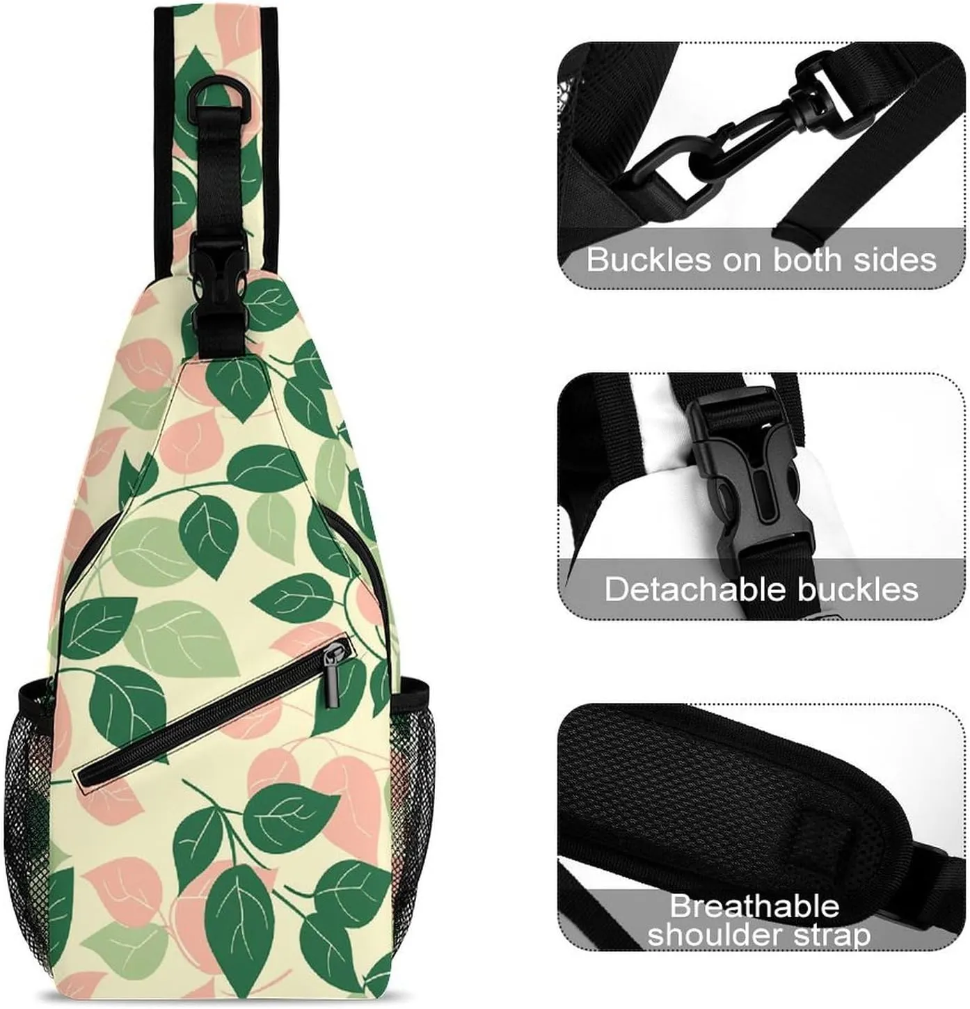Red Theme Leaves Sling Bag Lightweight Crossbody Chest Pack Travel Shoulder Bag with Adjustable Strap