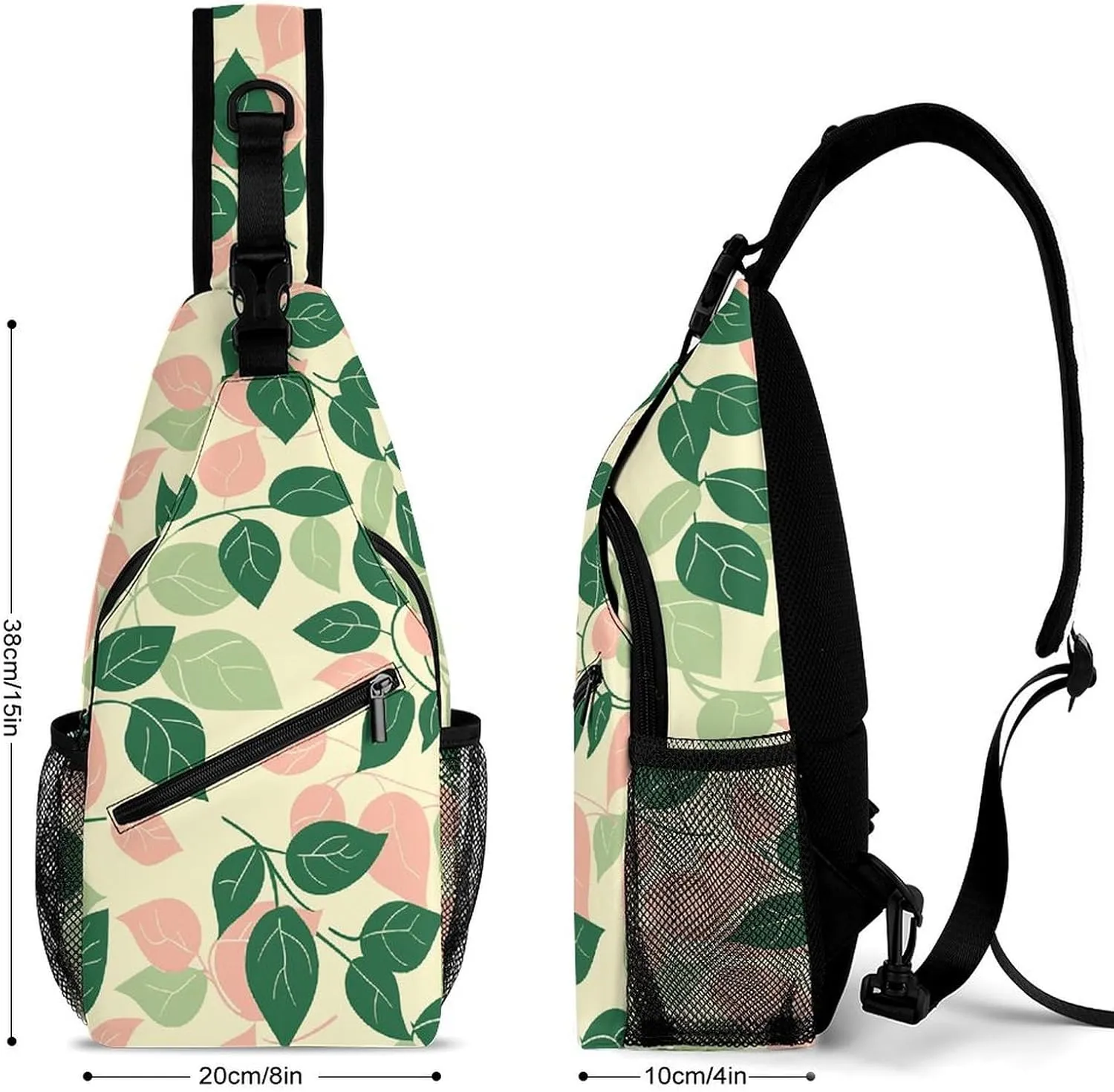 Red Theme Leaves Sling Bag Lightweight Crossbody Chest Pack Travel Shoulder Bag with Adjustable Strap