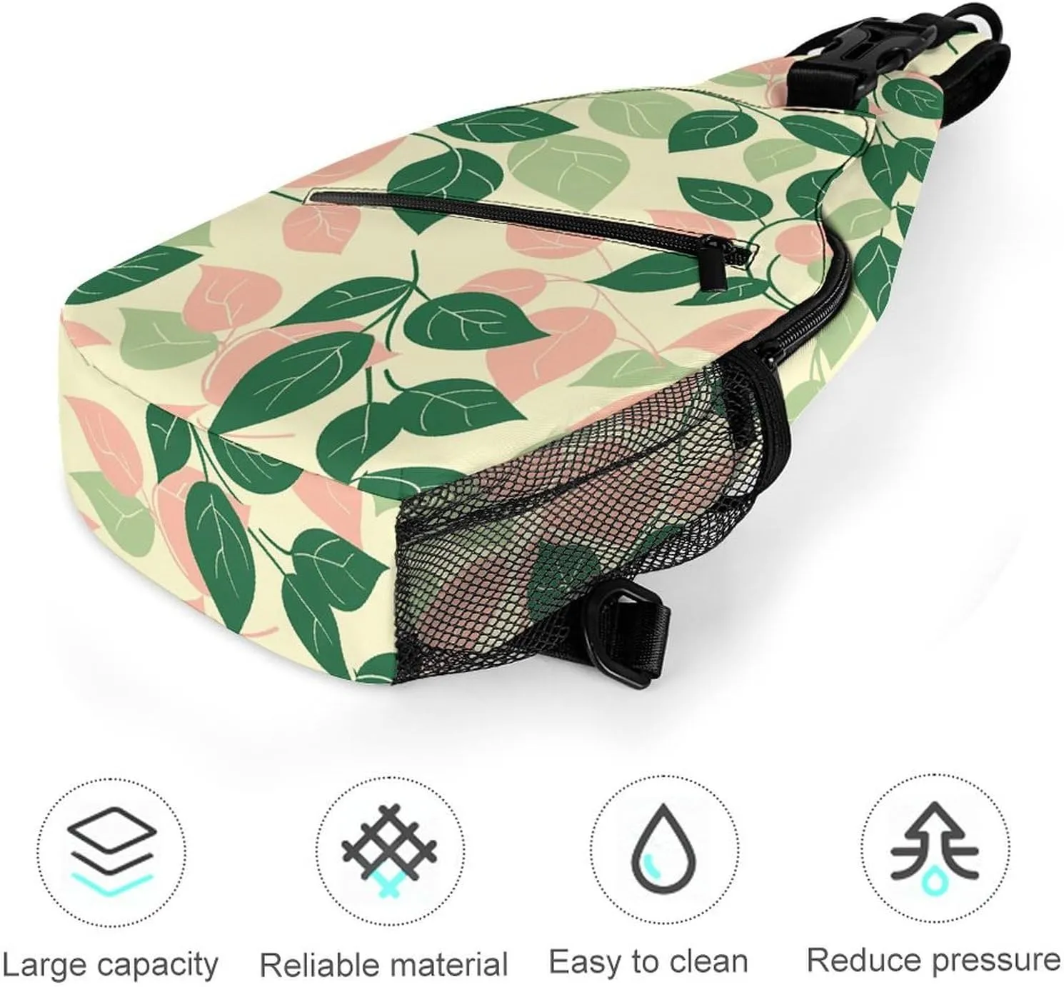 Red Theme Leaves Sling Bag Lightweight Crossbody Chest Pack Travel Shoulder Bag with Adjustable Strap