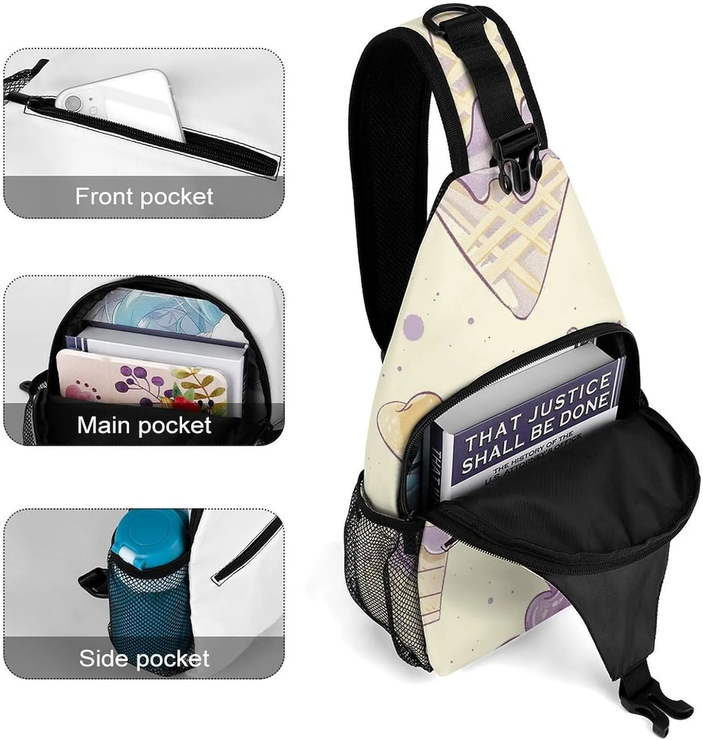 Red Theme Leaves Sling Bag Lightweight Crossbody Chest Pack Travel Shoulder Bag with Adjustable Strap