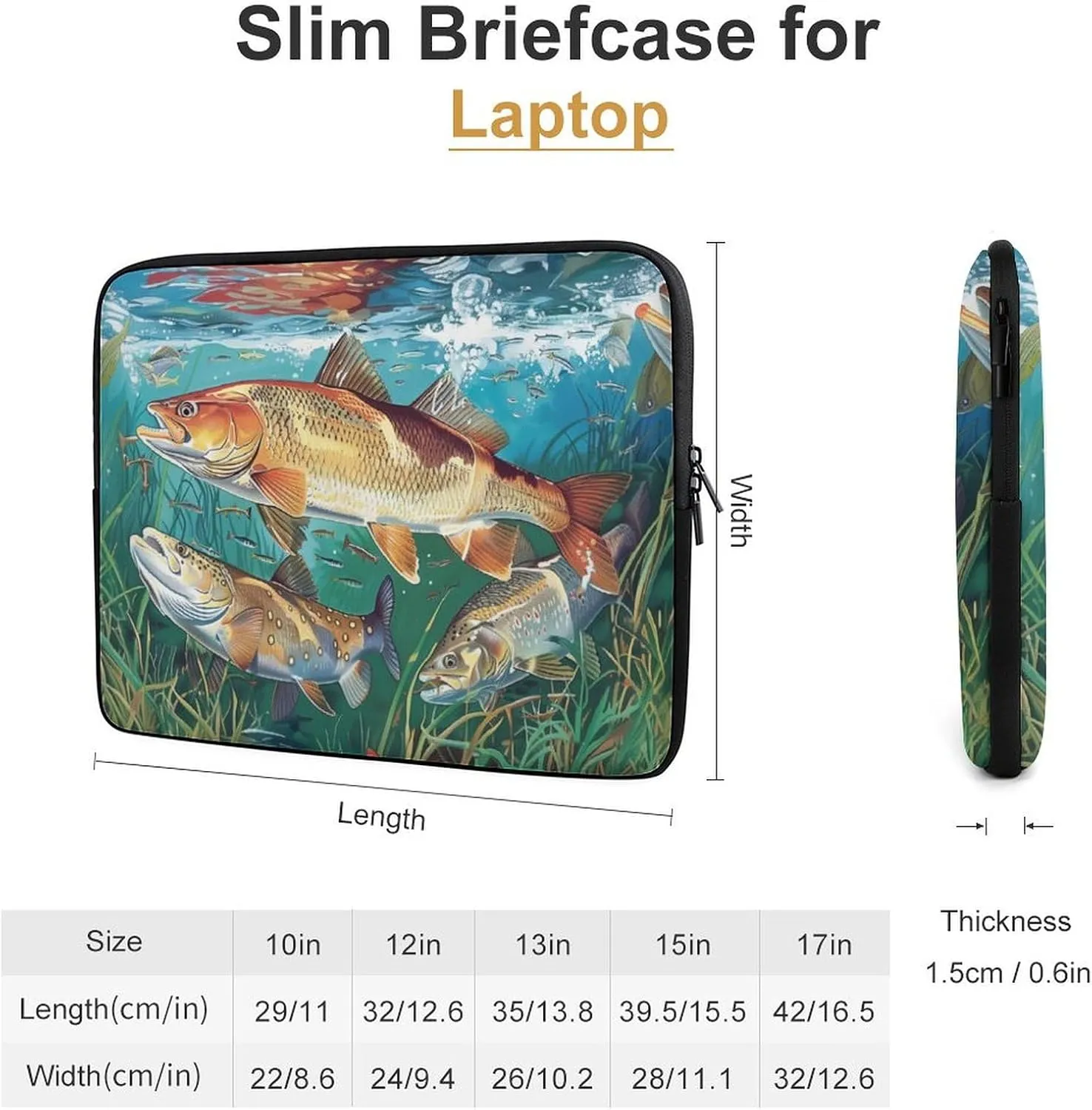 Redfish Sea Trout Laptop Sleeve 13/15 Inch Durable Briefcase Cover Shockproof Protective Case Handbags Portable Laptop Bag
