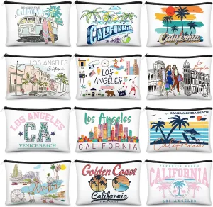 Reginary 12 Pcs City Souvenir Gifts Texas State Gifts Chicago City Souvenirs California Makeup Bag Zippered Bag Cosmetic Bag for Women Traveler Souvenirs