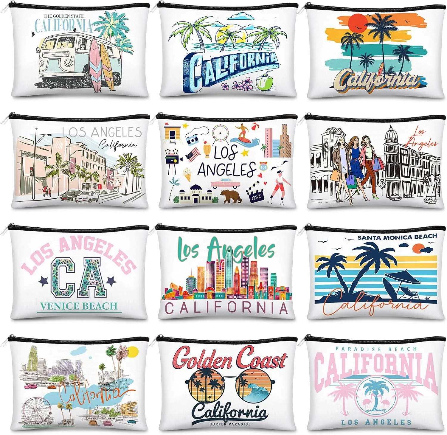 Reginary 12 Pcs City Souvenir Gifts Texas State Gifts Chicago City Souvenirs California Makeup Bag Zippered Bag Cosmetic Bag for Women Traveler Souvenirs