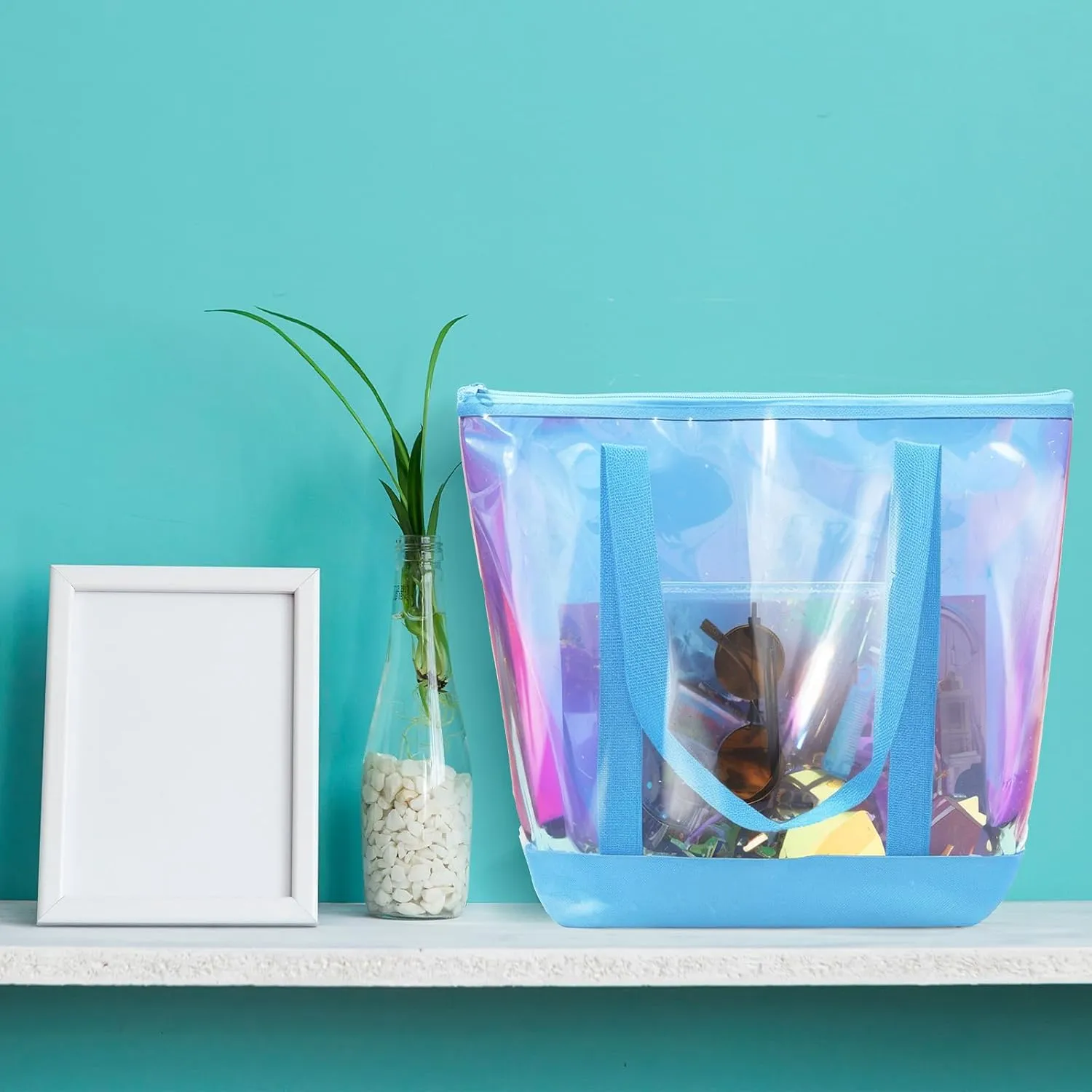 Reginary 8 Pieces Clear Tote Bags Shoulder Handbag Security Approved See Through Bag with Zipper Closure for Travel Work