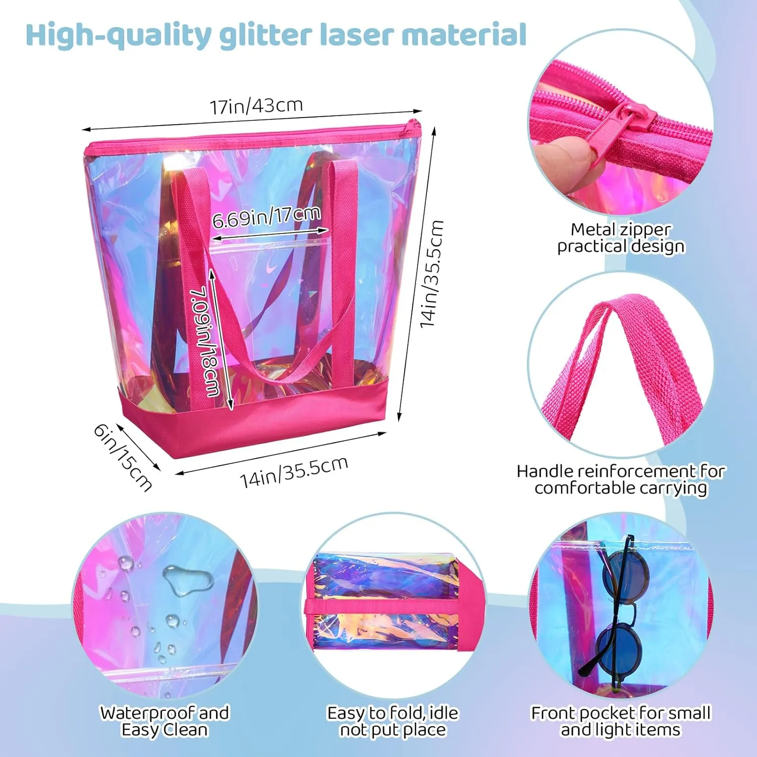 Reginary 8 Pieces Clear Tote Bags Shoulder Handbag Security Approved See Through Bag with Zipper Closure for Travel Work