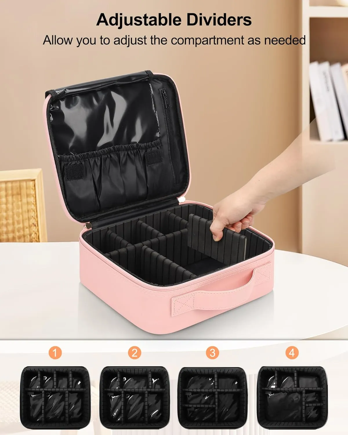 Relavel Travel Makeup Train Case Makeup Cosmetic Case Organizer Portable Artist Storage Bag with Adjustable Dividers for Cosmetics Makeup Brushes Toiletry Jewelry Digital Accessories (Pink)