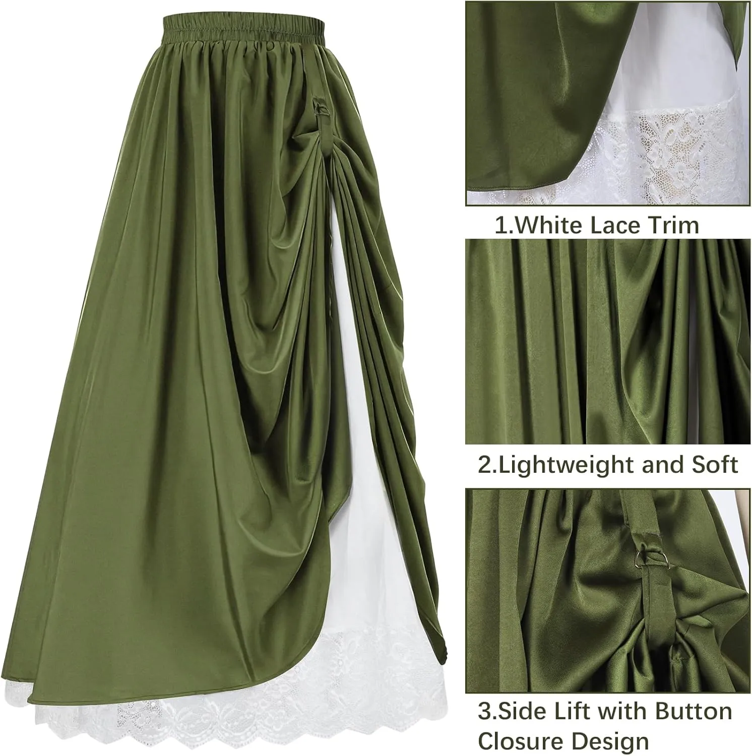 Renaissance Costume for Women Medieval Dress with Pouch Corset Belt Elf Ears Floral Bottle Hoop Crown for Halloween