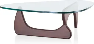 Resonance Noguchi Coffee Table 0.75″ Tempered Glass Top Solid Wood Base Accent Table Self-Stabilizing Support 50.9 * 36.1 * 15.7 Triangle Clear Glass Tabbles for Living Room - Dark Walnut