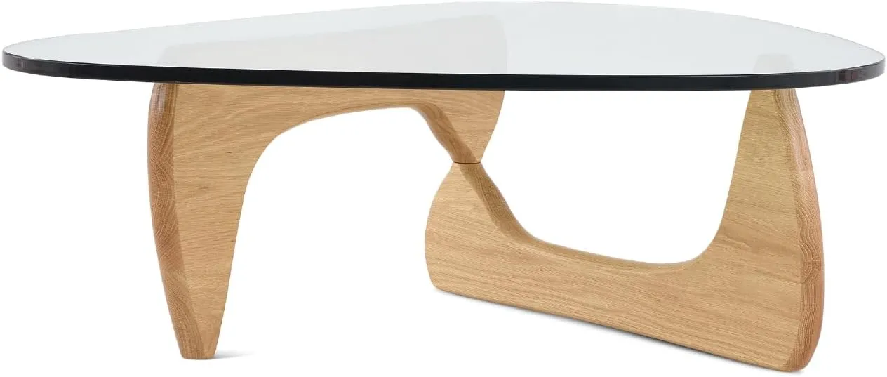 Resonance Noguchi Coffee Table 0.75″ Tempered Glass Top Solid Wood Base Accent Table Self-Stabilizing Support 50.9 * 36.1 * 15.7 Triangle Clear Glass Tabbles for Living Room - Light Walnut