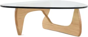 Resonance Noguchi Coffee Table 0.75″ Tempered Glass Top Solid Wood Base Accent Table Self-Stabilizing Support 50.9 * 36.1 * 15.7 Triangle Clear Glass Tabbles for Living Room - Light Walnut