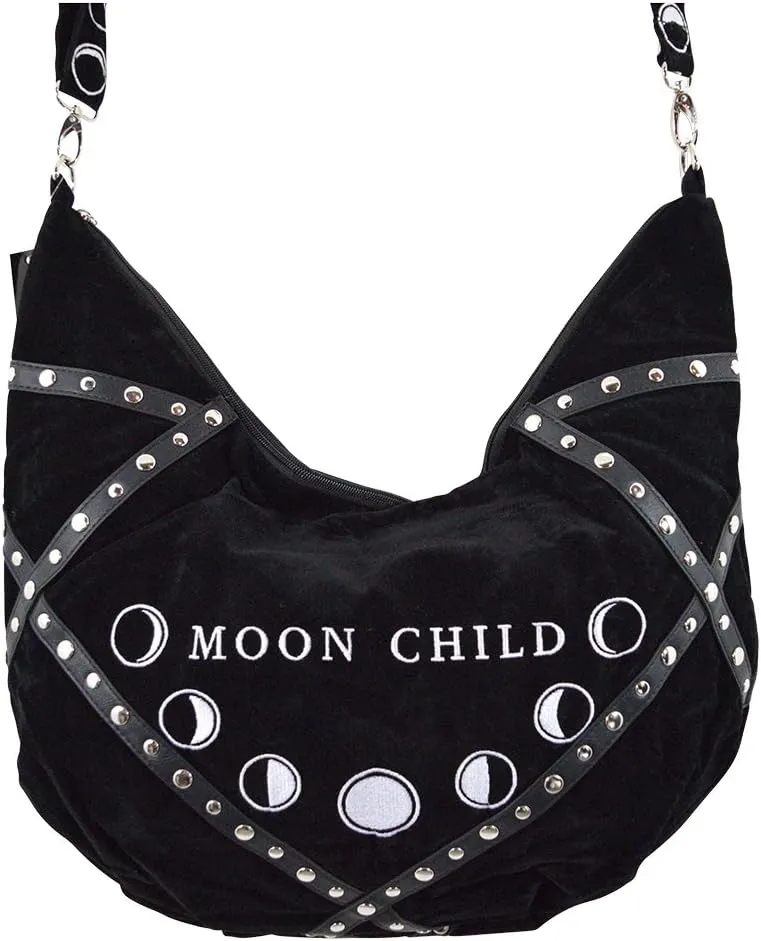 Restyle Gypsy Gothic Witch Moon Child Black Velvet Large Slouchy Hobo Bag
