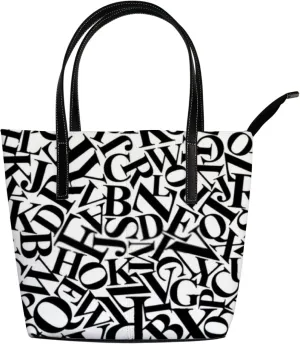 Retro Black and White Continuous Letters Tote Bag for Women Leather Handbags Women's Crossbody Handbags Work Tote Bags for Women Coach Handbags Tote Bag with Zipper.