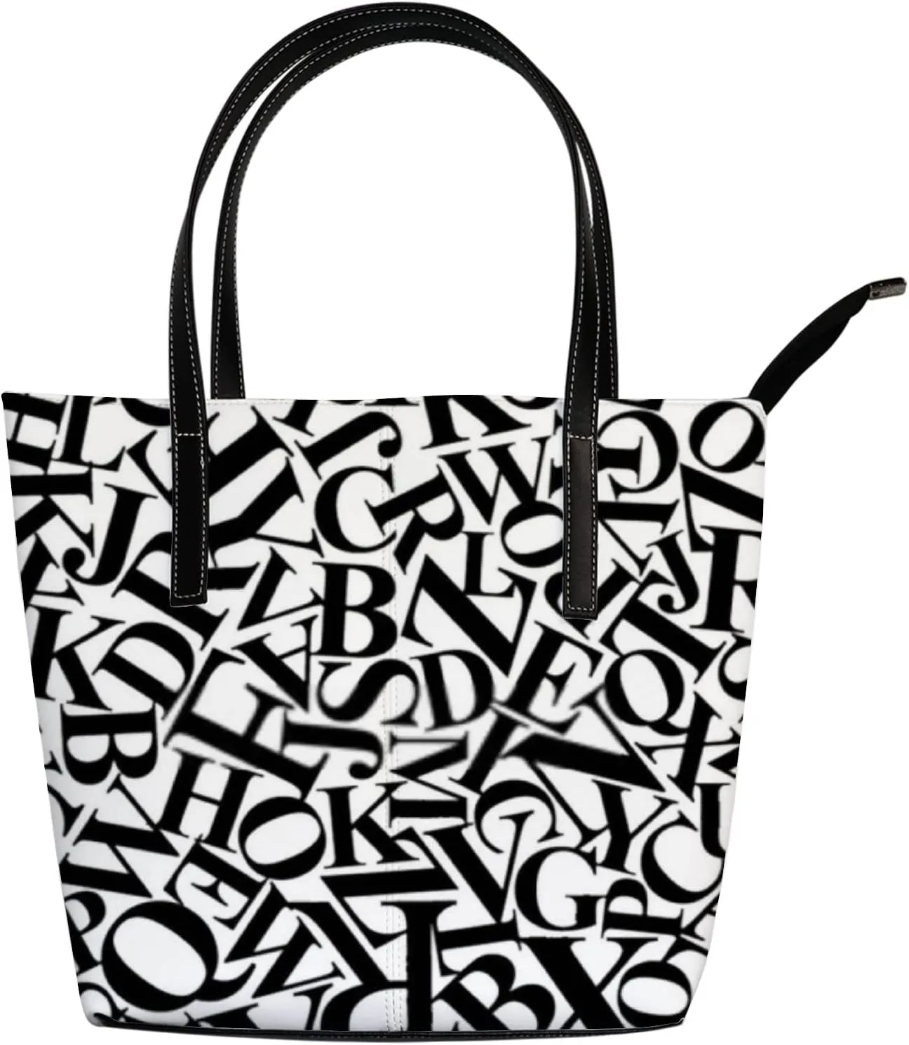 Retro Black and White Continuous Letters Tote Bag for Women Leather Handbags Women's Crossbody Handbags Work Tote Bags for Women Coach Handbags Tote Bag with Zipper.