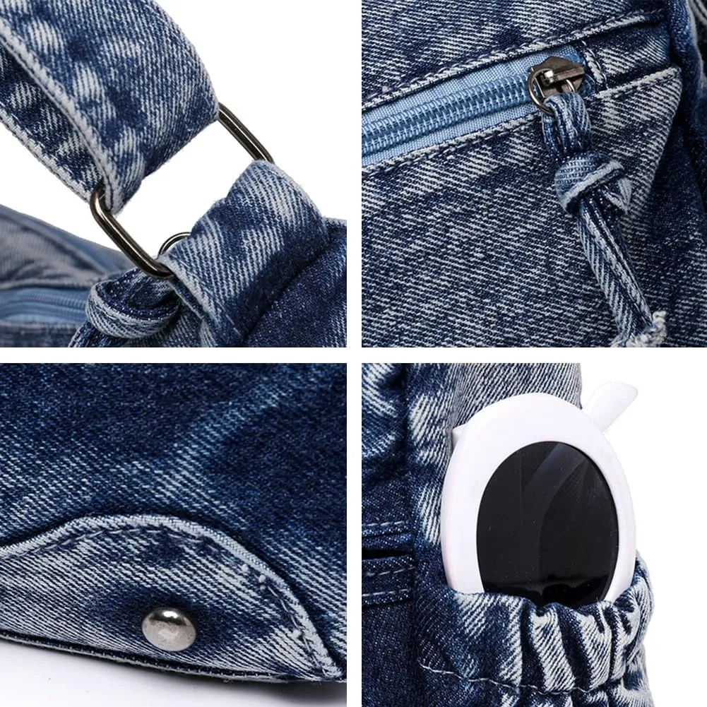 Retro Crossbody Bag for Women Casual Denim Shoulder Bag Soft Canvas Handbags Purses Large Tote Bag
