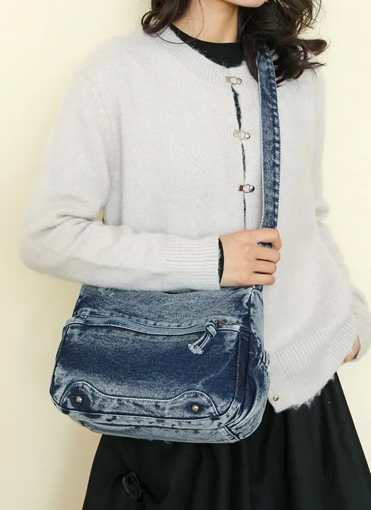 Retro Crossbody Bag for Women Casual Denim Shoulder Bag Soft Canvas Handbags Purses Large Tote Bag