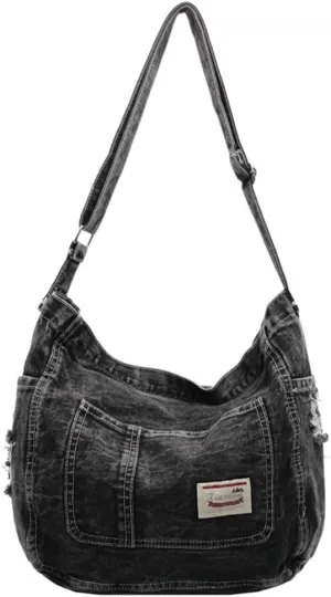 Retro Crossbody Bag for Women Casual Denim Shoulder Bag Soft Canvas Handbags Purses Large Tote Bag