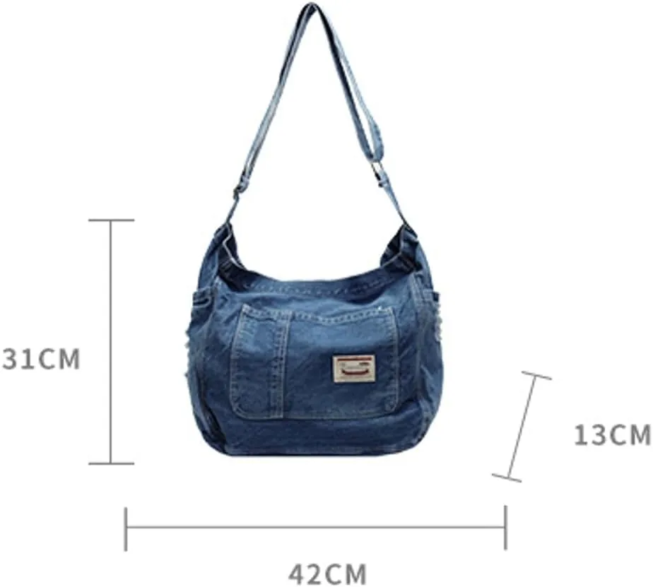 Retro Crossbody Bag for Women Casual Denim Shoulder Bag Soft Canvas Handbags Purses Large Tote Bag