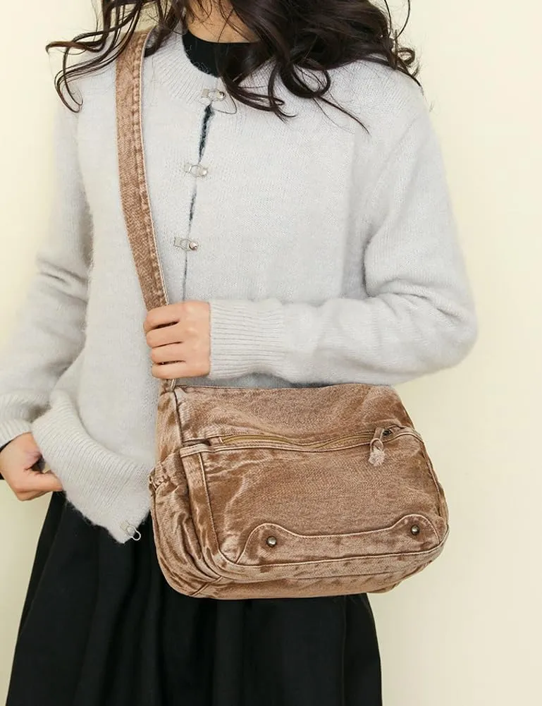 Retro Crossbody Bag for Women Casual Denim Shoulder Bag Soft Canvas Handbags Purses Large Tote Bag