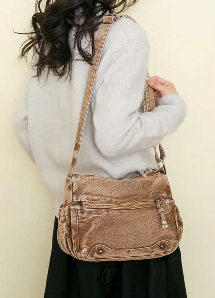 Retro Crossbody Bag for Women Casual Denim Shoulder Bag Soft Canvas Handbags Purses Large Tote Bag