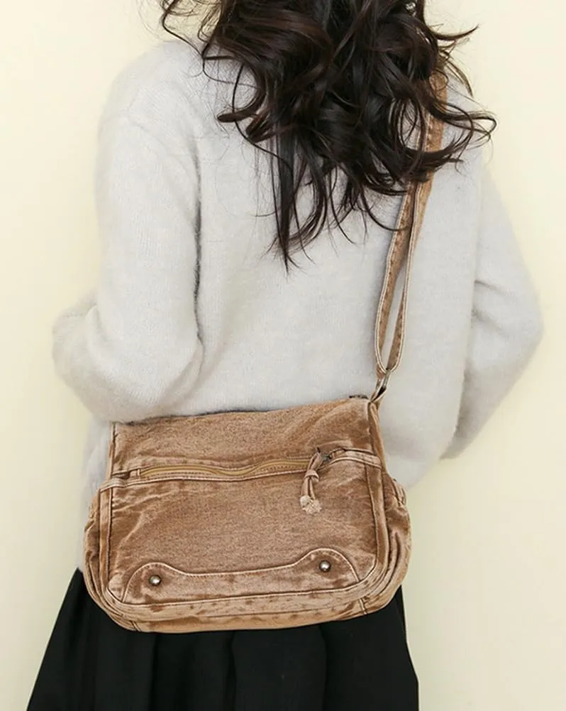 Retro Crossbody Bag for Women Casual Denim Shoulder Bag Soft Canvas Handbags Purses Large Tote Bag