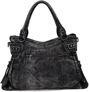 Retro Denim Hobo Bag for Women Large Capacity Jeans y2k Handbag Shoulder Bag Rivet Punk Style Crossbody Bag