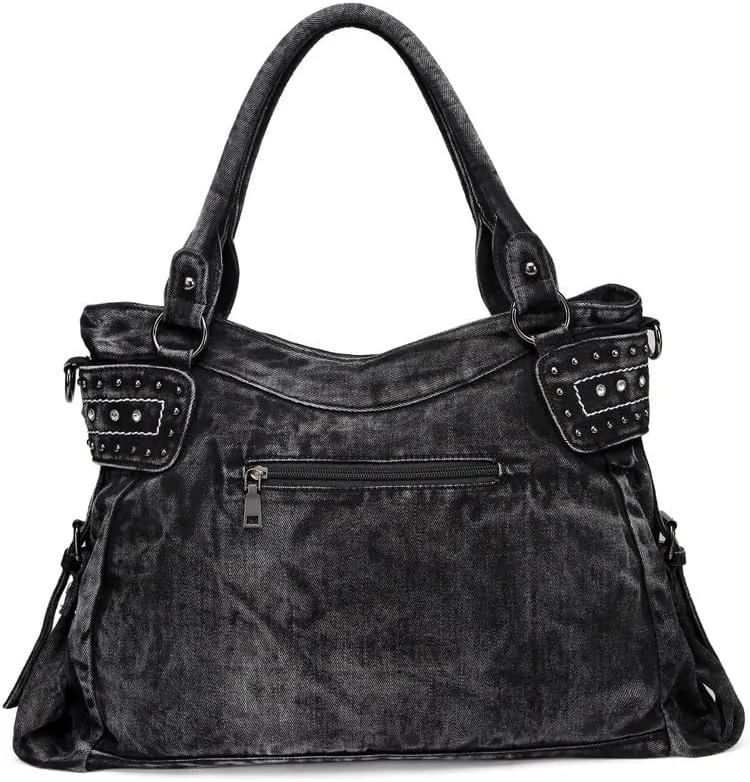 Retro Denim Hobo Bag for Women Large Capacity Jeans y2k Handbag Shoulder Bag Rivet Punk Style Crossbody Bag