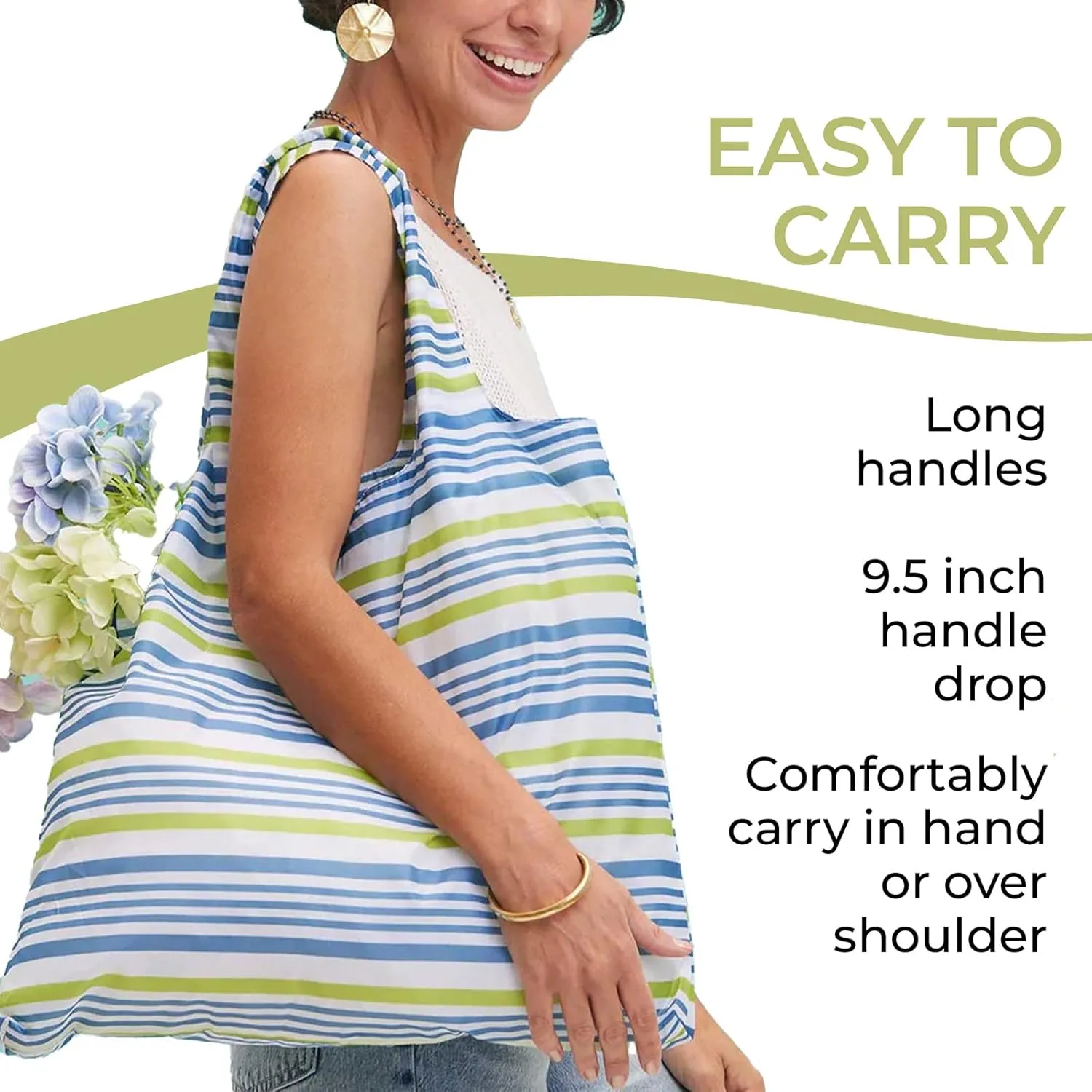 Reusable Grocery Bags - Washable, Foldable, Packable Tote, Large Handles, Heavy Duty, Zippered Top Pouch