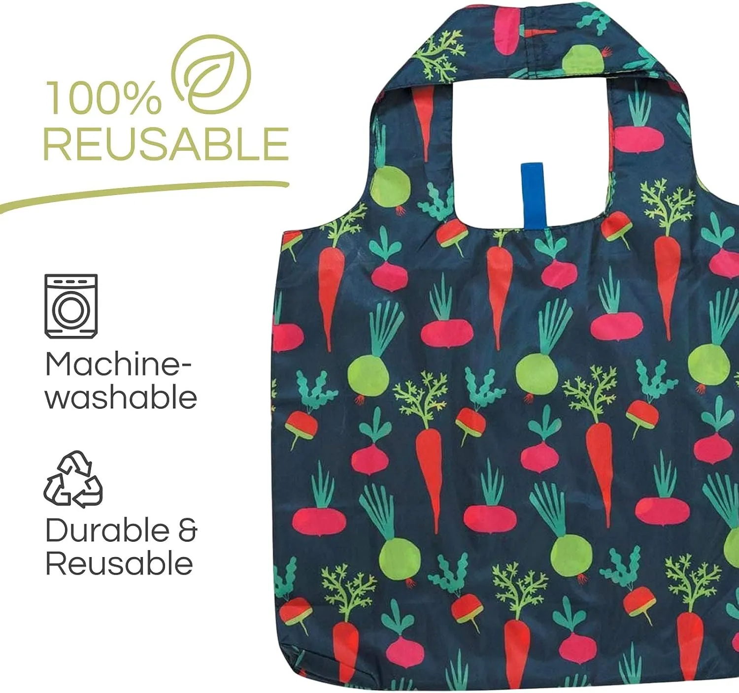 Reusable Grocery Bags - Washable, Foldable, Packable Tote, Large Handles, Heavy Duty, Zippered Top Pouch